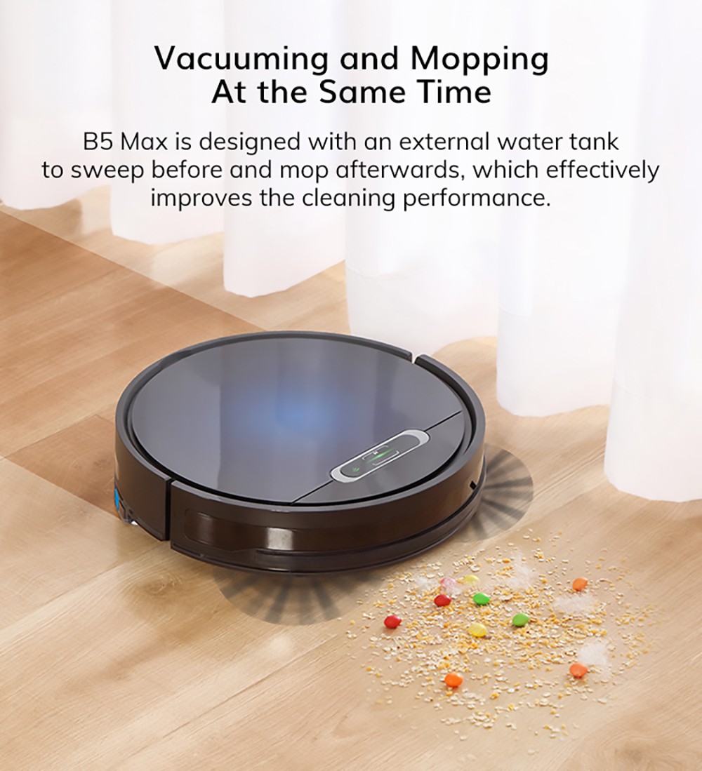 ILIFE B5 Max Robot Vacuum Cleaner 2000Pa Suction 2 In 1 Vacuuming and Mopping 600ml Large Dust Box 1L Dust Bag Real-time Drawing APP Control - Blue