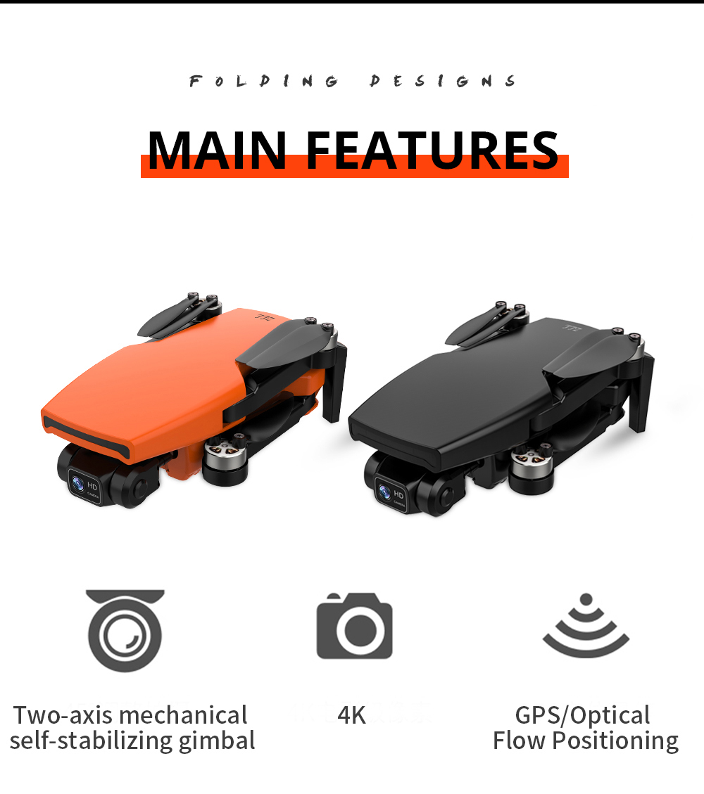 ZLL SG108 Pro RC Drone, 2-axis Anti-shake Gimbal, Dual Camera, APP Control, GPS/GLONASS Double Mode 1 Battery - Orange