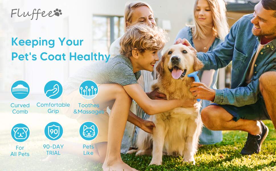 Fluffee Pet Hair Comb with 0.8mm / 1.0mm / 1.5mm Replaceable Combs - Blue