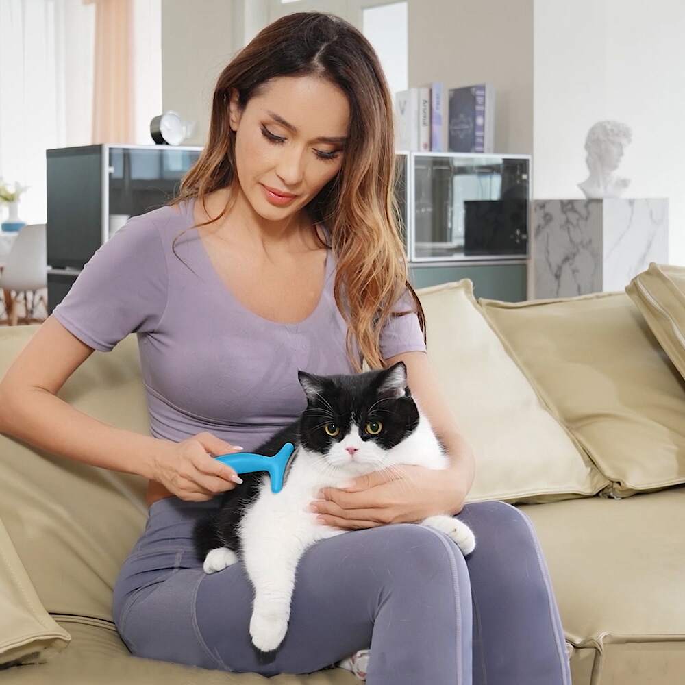 Fluffee Pet Hair Comb with 0.8mm / 1.0mm / 1.5mm Replaceable Combs - Blue