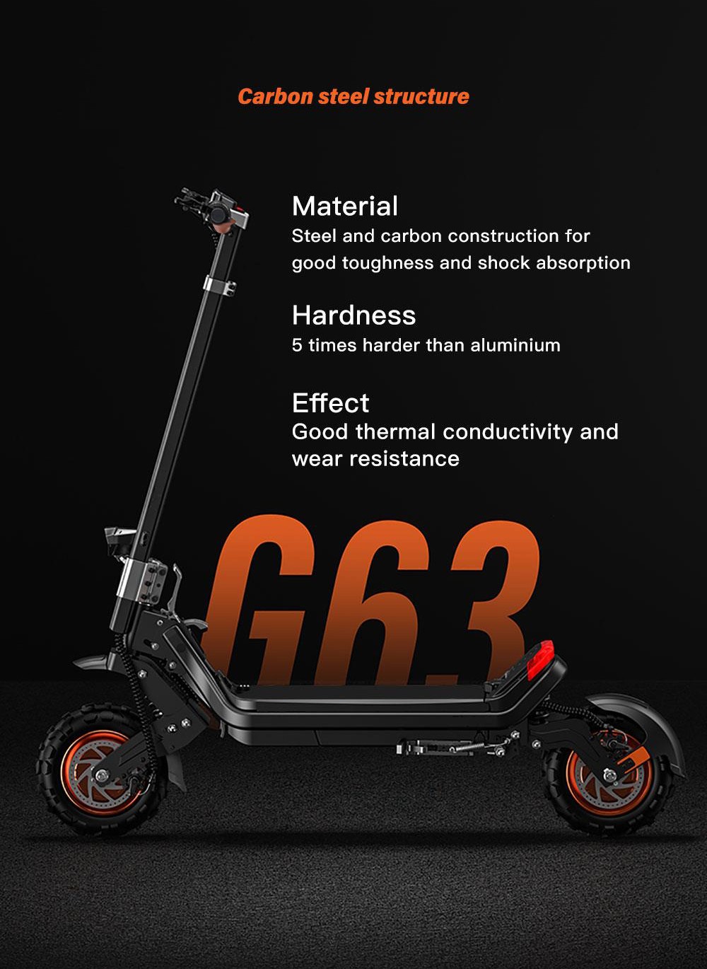 G63 Electric Scooter 11 Inch Pneumatic Off-road Tires 1200W*2 Dual Motors 48V 20Ah Battery 34.2 MPH Max Speed 31 Miles  Range Tuya APP Control Removable Battery Black