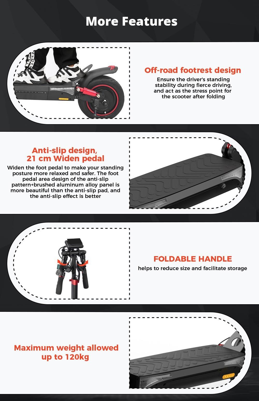 iScooter T4 Electric Scooter 10in Honeycomb Tire 600W Motor 40km/h Max Speed 48V 13Ah Battery 40-45km Range 120kg Load