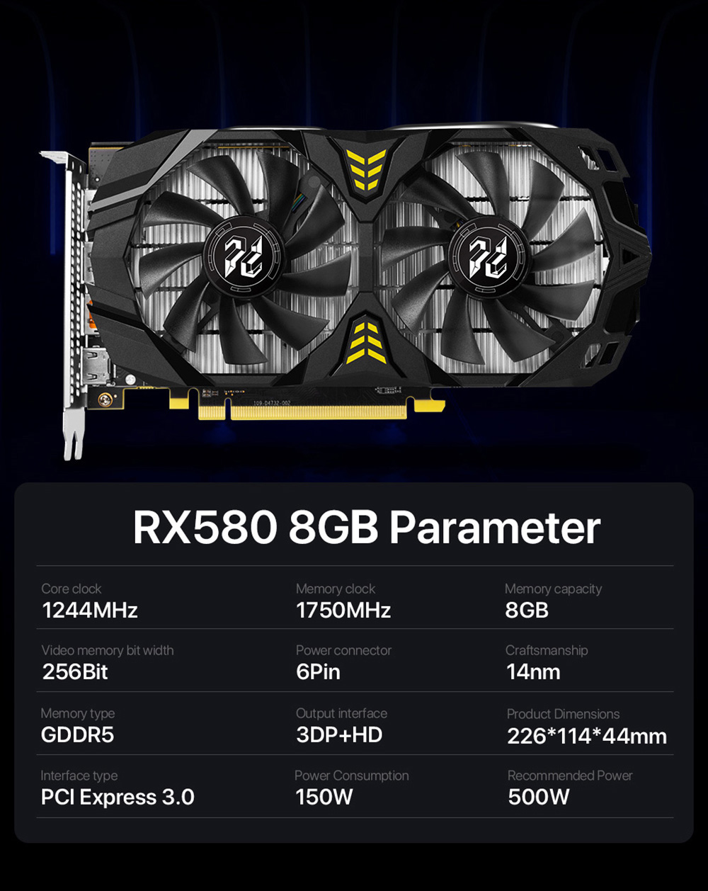 Peladn New Graphics Cards GDDR5 GPU Mining Video Card RX580 8G 2048SP Computer Gaming Warranty
