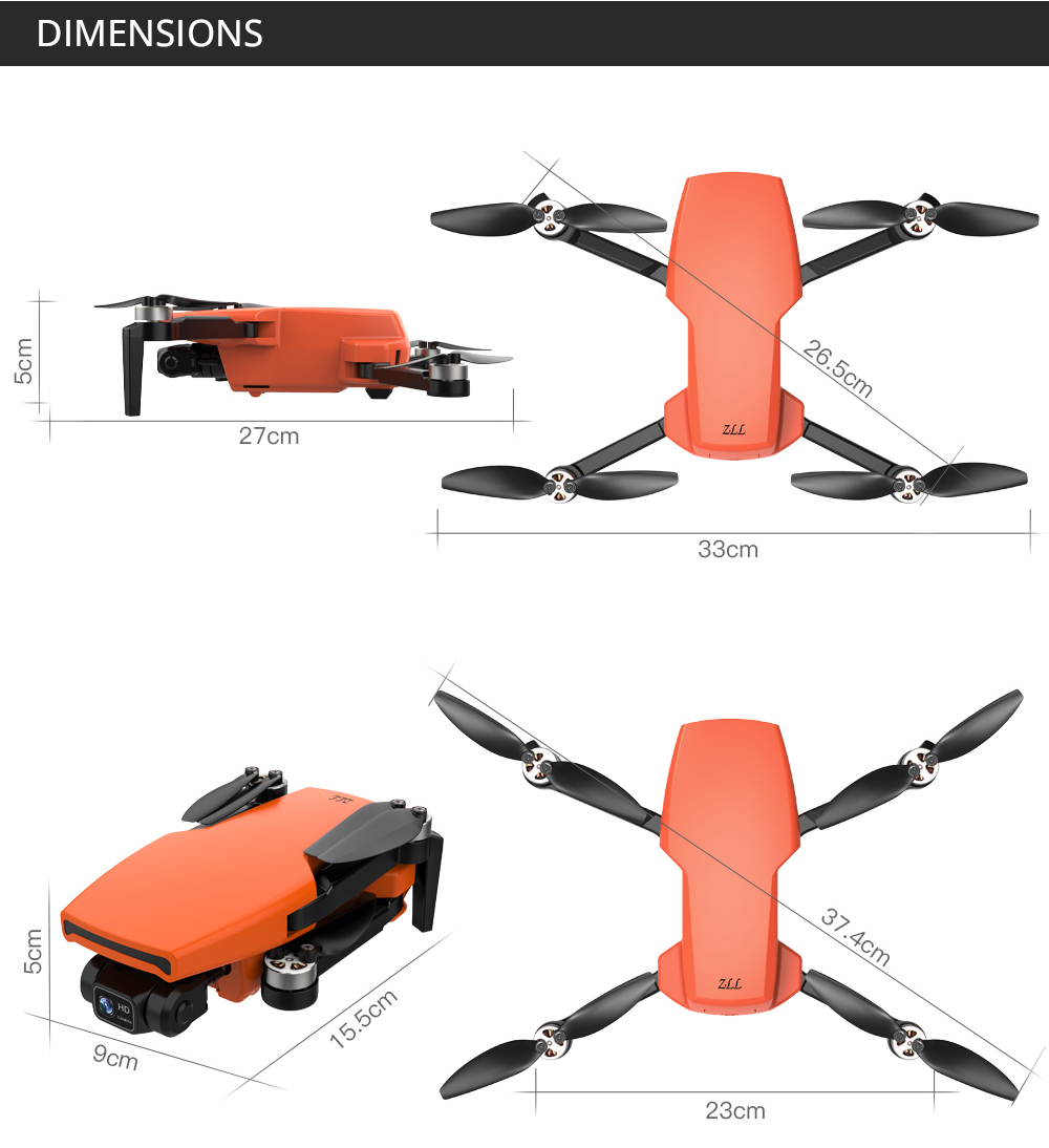ZLL SG108 Pro RC Drone, 2-axis Anti-shake Gimbal, Dual Camera, APP Control, GPS/GLONASS Double Mode 1 Battery - Orange