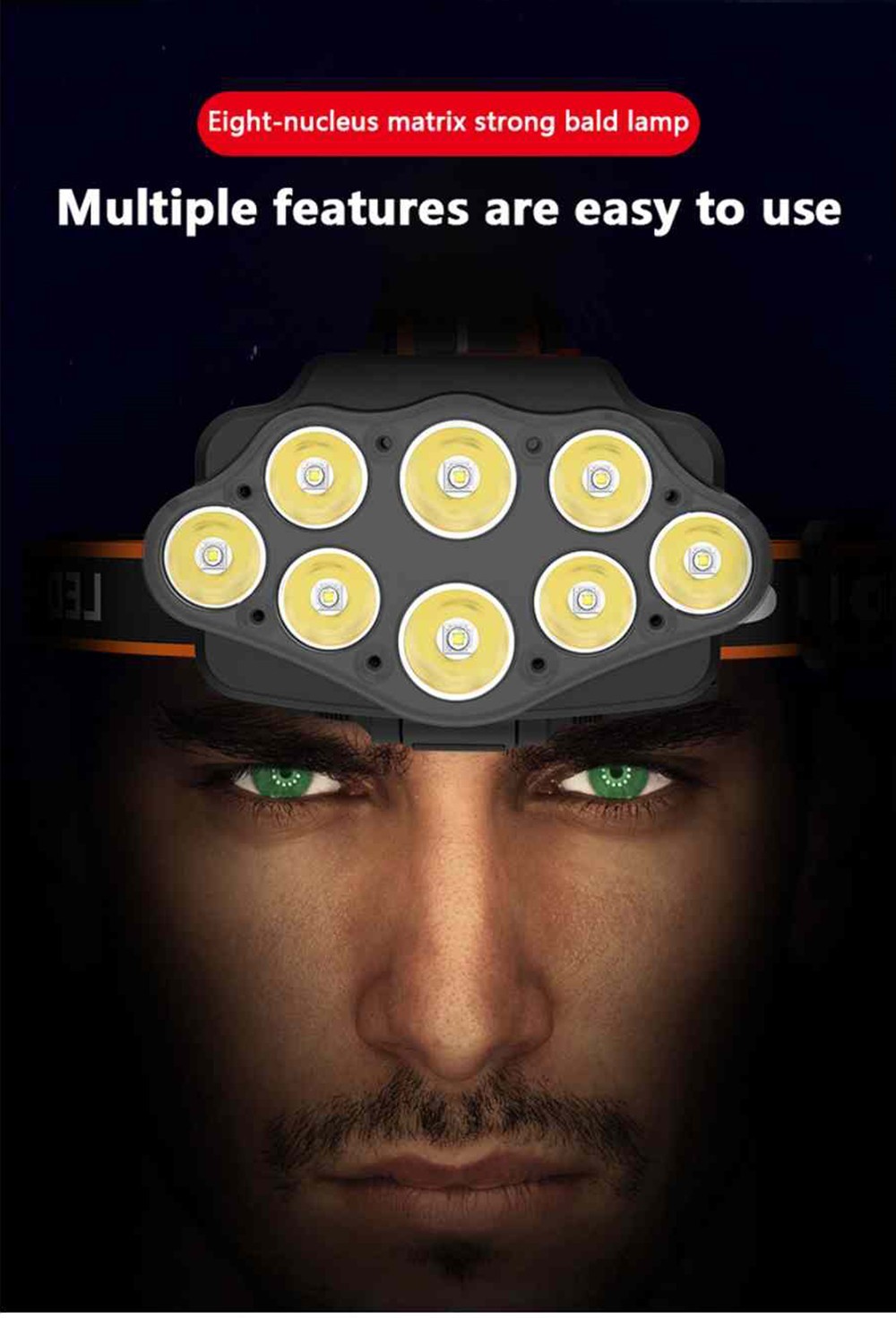 4 Modes 8*XPG LED Headlamp 2 Batteries