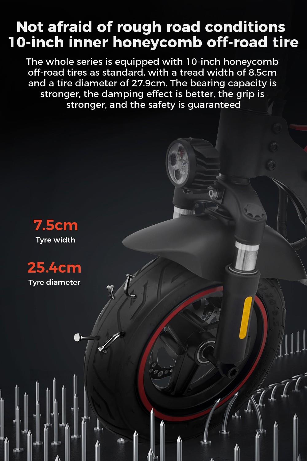iScooter T4 Electric Scooter 10in Honeycomb Tire 600W Motor 40km/h Max Speed 48V 13Ah Battery 40-45km Range 120kg Load