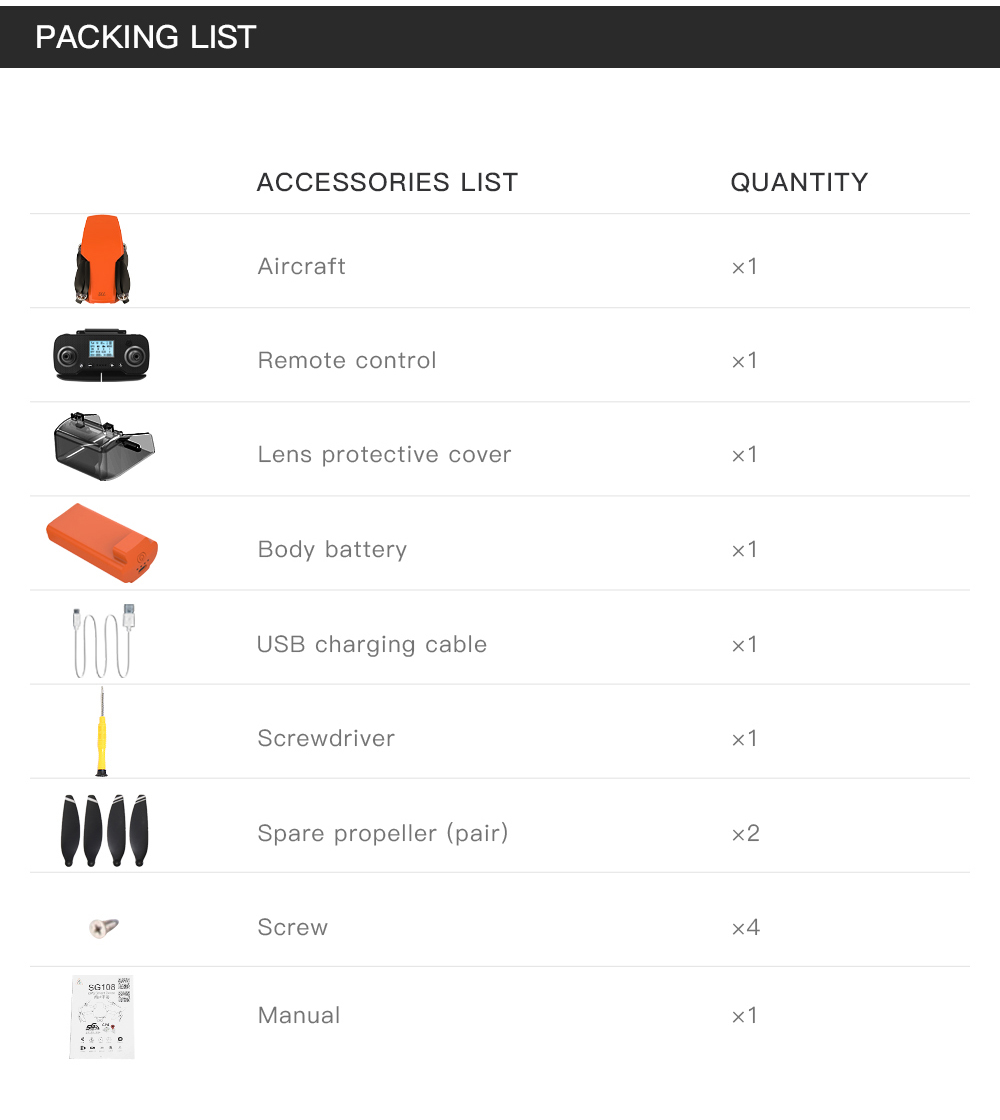 ZLL SG108 Pro RC Drone, 2-axis Anti-shake Gimbal, Dual Camera, APP Control, GPS/GLONASS Double Mode 1 Battery - Orange