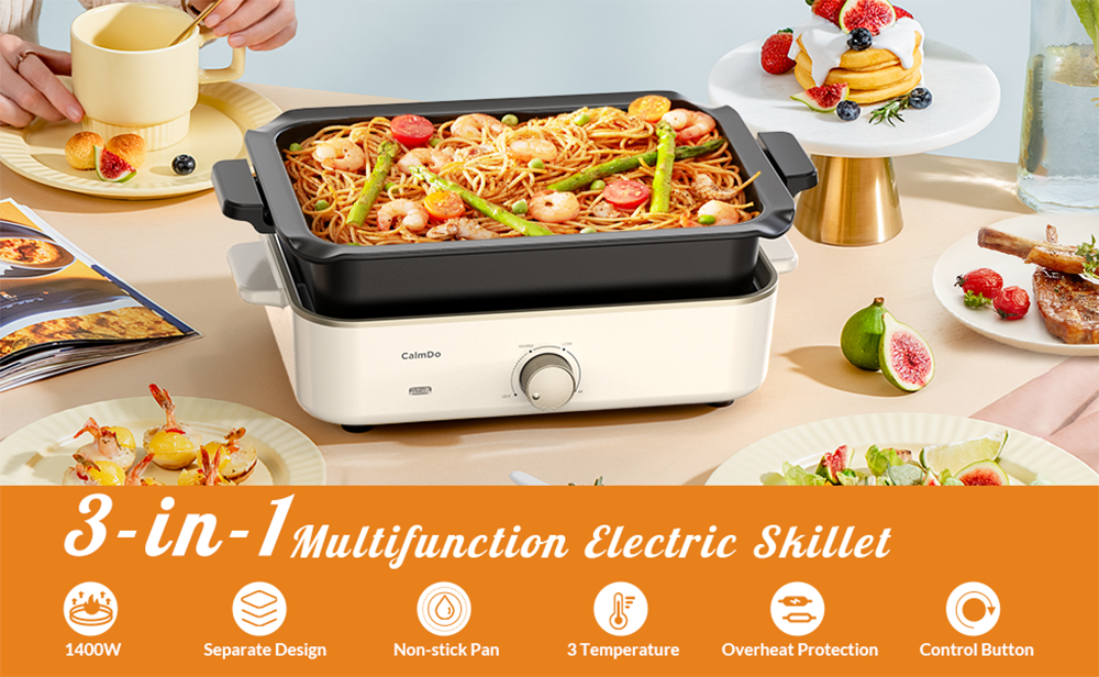 CalmDo Electric 1400W Foldaway Skillet Grill Combo