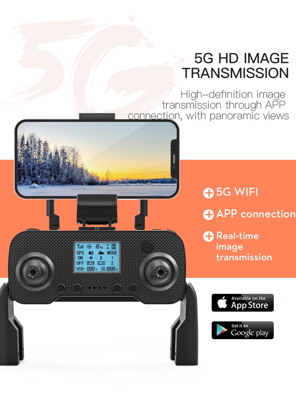 ZLL SG108 Pro RC Drone, 2-axis Anti-shake Gimbal, Dual Camera, APP Control, GPS/GLONASS Double Mode 1 Battery - Orange