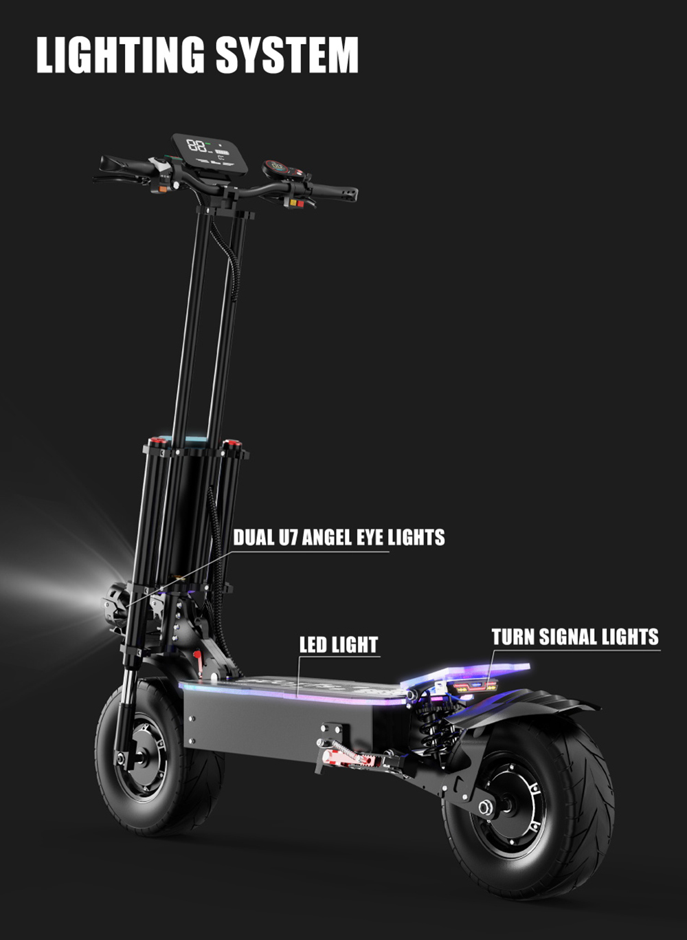 DUOTTS D99 Off-Road Electric Scooter 13 Inch Pneumatic Tires 3000W*2 Dual Motors 85Km/h Max Speed 60V 42Ah Battery 120KM Long Range 150KG Max Load Dual Shock Absorption with Turn Signal Lights Front & Rear Hydraulic Brake Oil Brake