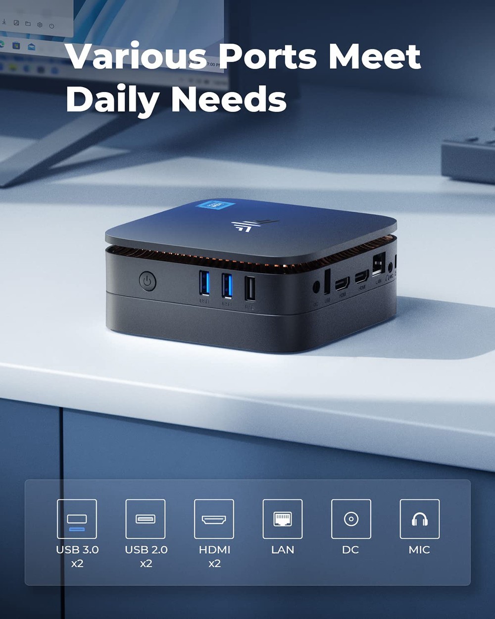 AK1 Plus Mini PC Intel Alder Lake  N100, 8GB DDR4 256GB SSD, Windows 11 Pro, WiFi 5, 1000M LAN - US