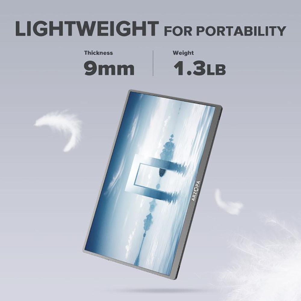 ARZOPA 15.6in Portable Monitor 1920*1080, 60Hz Refresh Rate, HDR 10, Built-in Dual Speakers