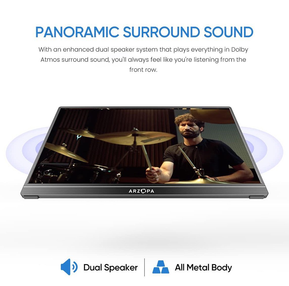 ARZOPA 15.6in Portable Monitor 1920*1080, 60Hz Refresh Rate, HDR 10, Built-in Dual Speakers