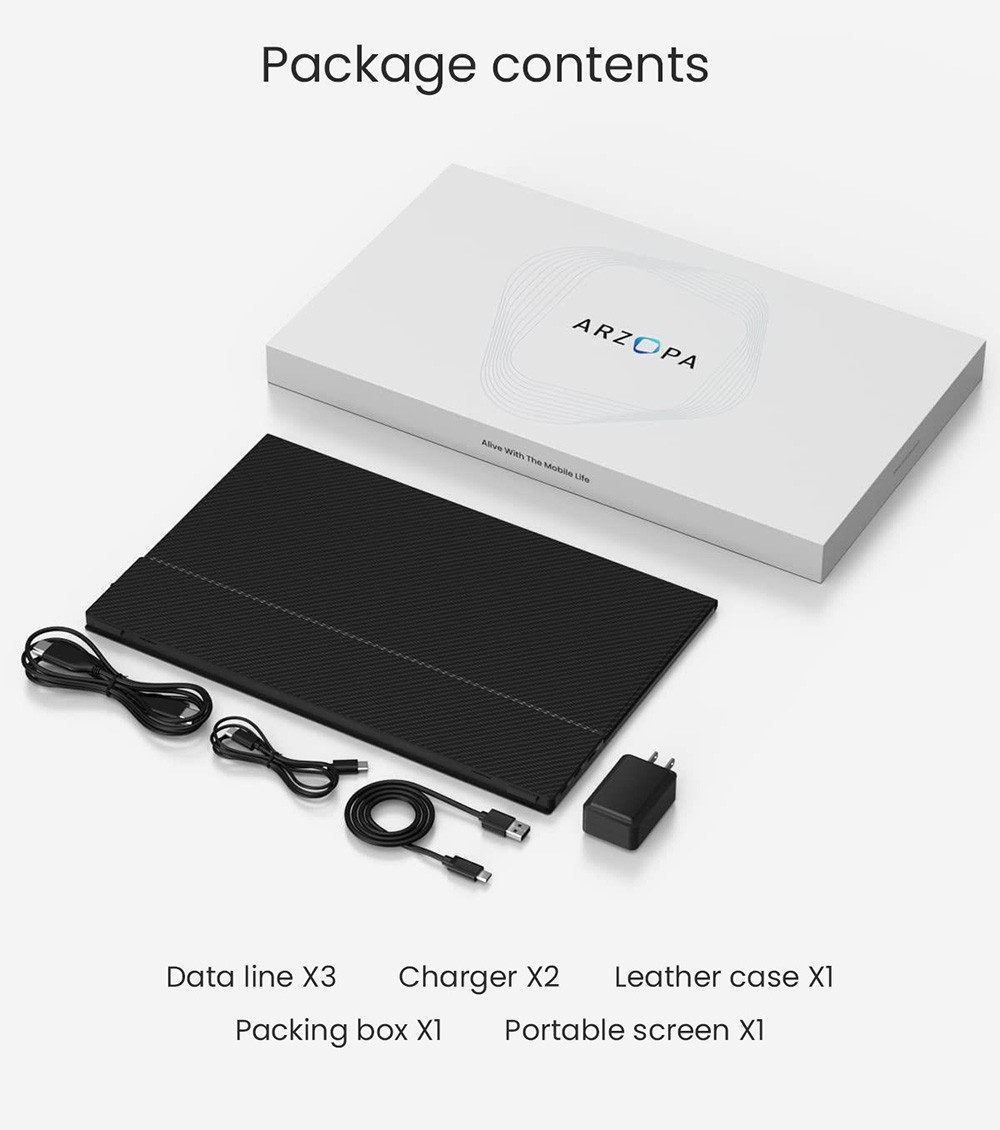 ARZOPA 15.6in Portable Monitor 1920*1080, 60Hz Refresh Rate, HDR 10, Built-in Dual Speakers