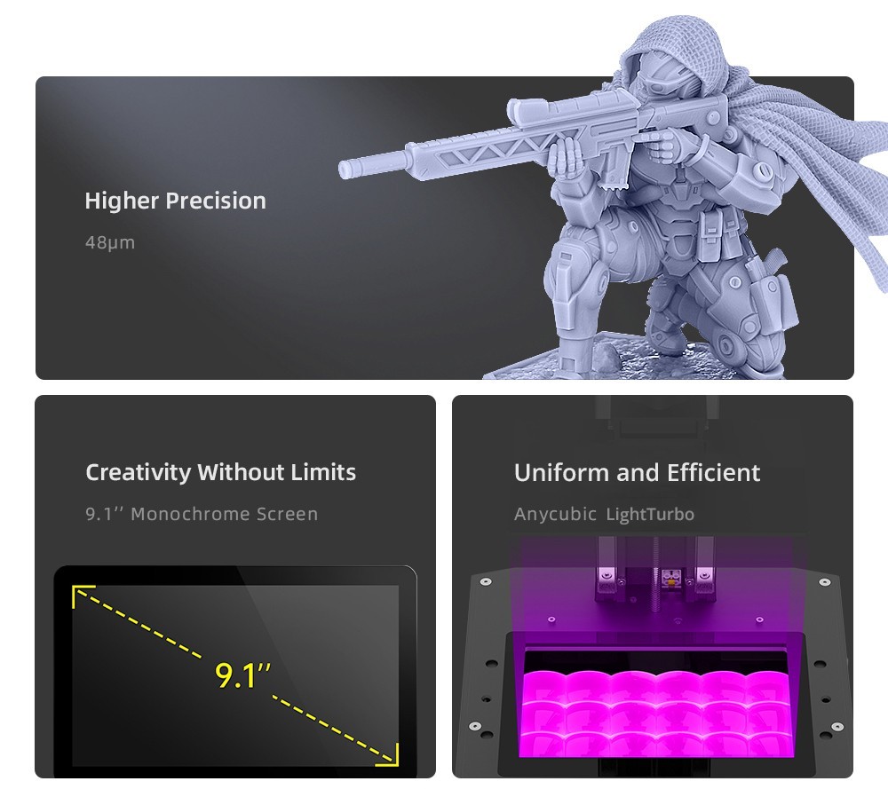 Anycubic Photon Mono X2 Resin 3D Printer, 9.1 inch 4K+ Screen, Max 60mm/h Printing Speed, Anycubic LighTurbo, 3.5 inch TFT Touch Control, 200x196x122mm