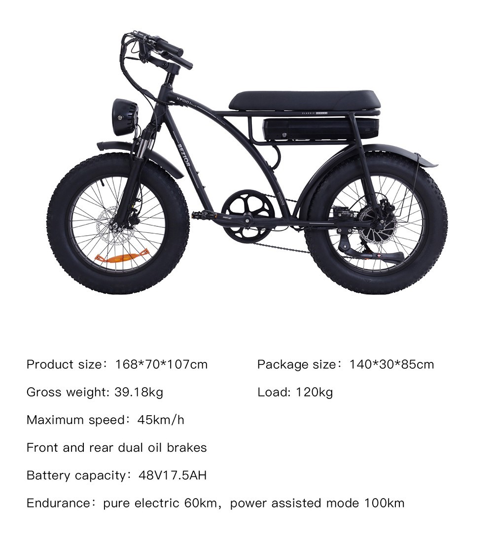 BEZIOR XF001 Plus Electric Bike 20*4.0in Tire 48V 1000W Motor 45km/h Max Speed 17.5Ah batéria 100km dojazd 120kg zaťaženie - Army Green