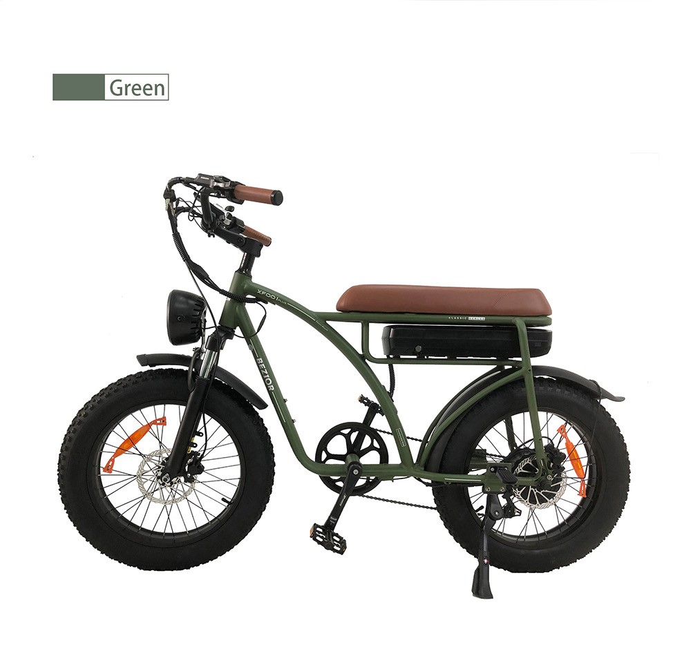 BEZIOR XF001 Plus Electric Bike 20*4.0in Tire 48V 1000W Motor 45km/h Max Speed 17.5Ah batéria 100km dojazd 120kg záťaž - Army Green