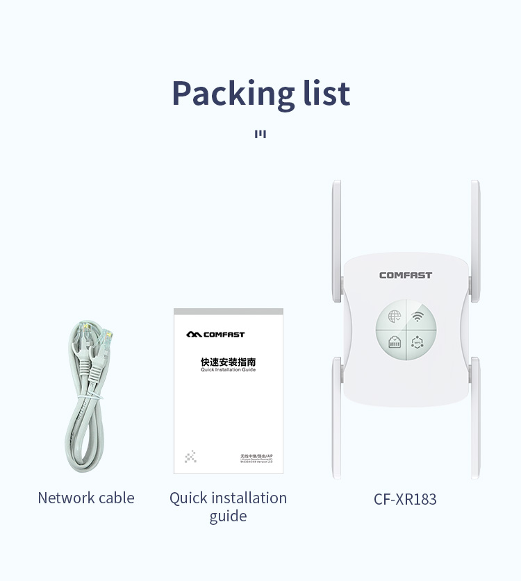 Opakovač bezdrôtového smerovača COMFAST CF-XR183 do 1200 M 4*2dBi antény Opakovač signálu WiFi, WiFi 6 - USA