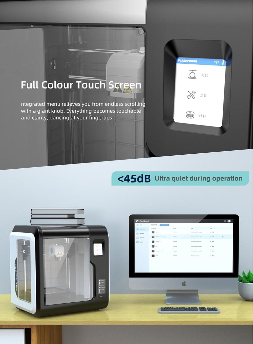 Flashforge Adventurer 3 Pro 3D Printer, Auto Leveling, Removable Nozzle, Filament Detection, Camera Monitor, Glass Build Plate, Ultra-Mute, Cloud Printing, 150*150*150mm