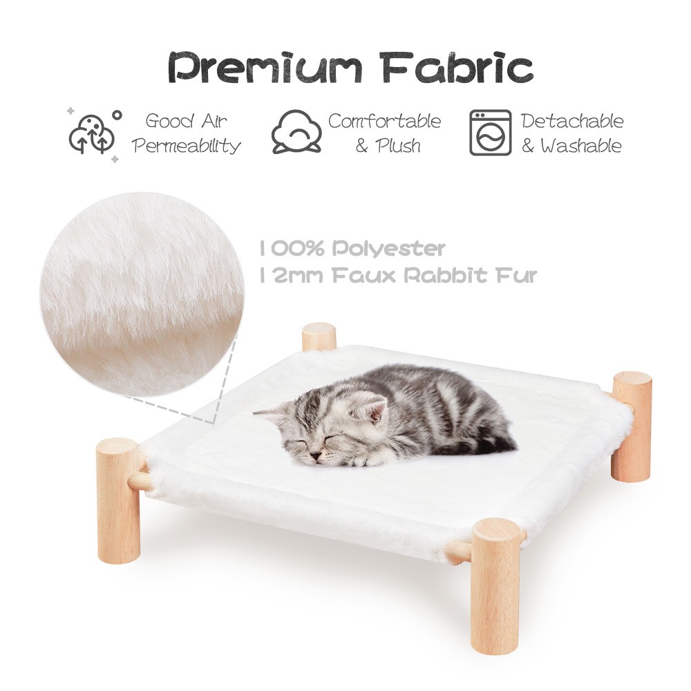 Fluffee Wooden Raised Pet Bed with Faux-Rabbit-Fur Fabric