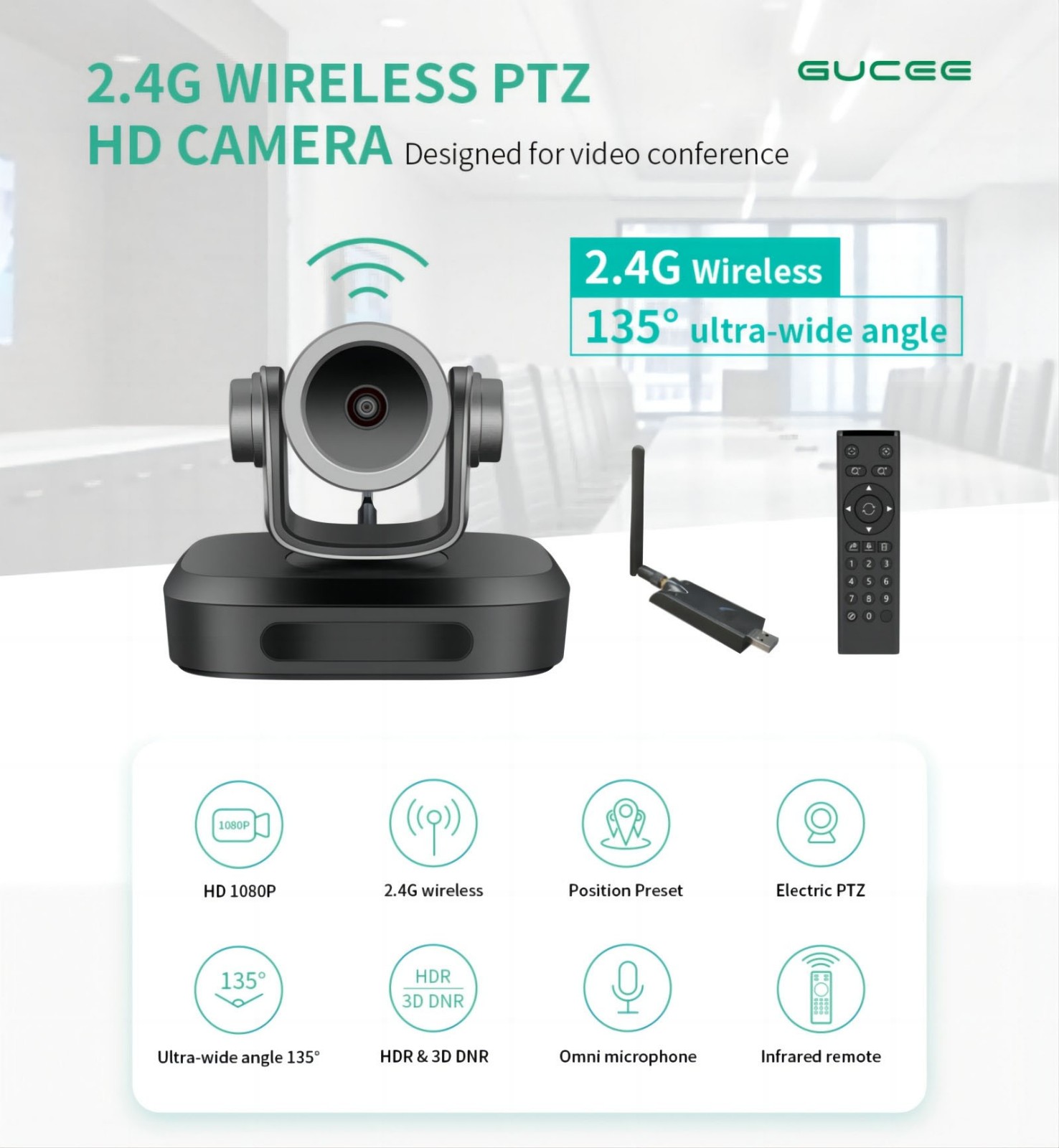 GUCEE G07-1080P 2.4G Wireless Video Conference Camera