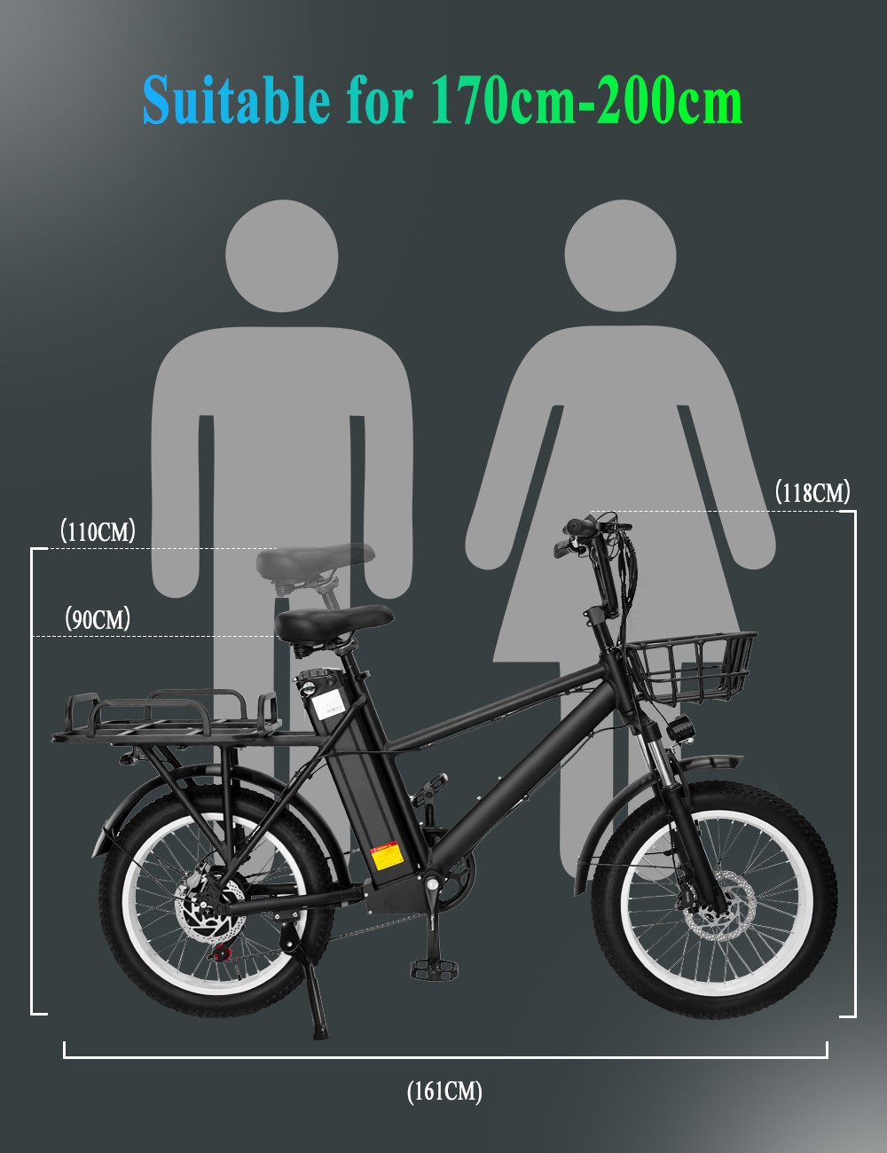 GUNAI GN66 Electric Cargo Bike 20 inch 48V 28Ah 45km/h 1000W Motor