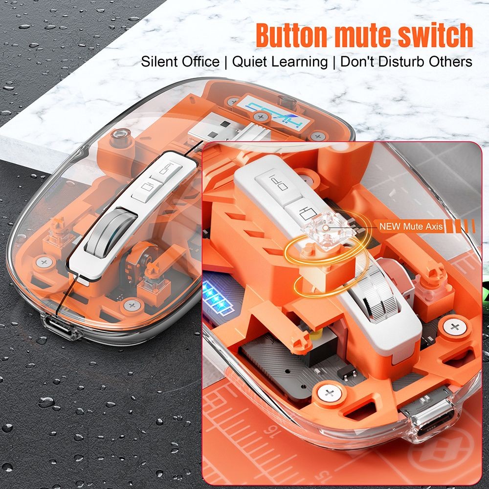 HXSJ T900 2.4G & Bluetooth Wireless Mouse 800-2400 DPI Adjustable RGB Light Mute Click - Orange