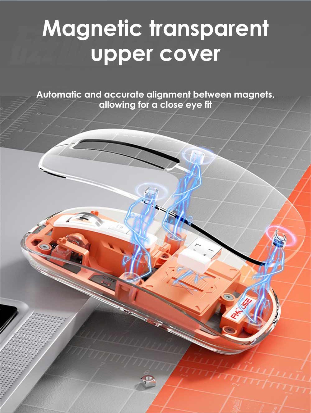 HXSJ T900 2.4G & Bluetooth Wireless Mouse 800-2400 DPI Adjustable RGB Light Mute Click - Orange