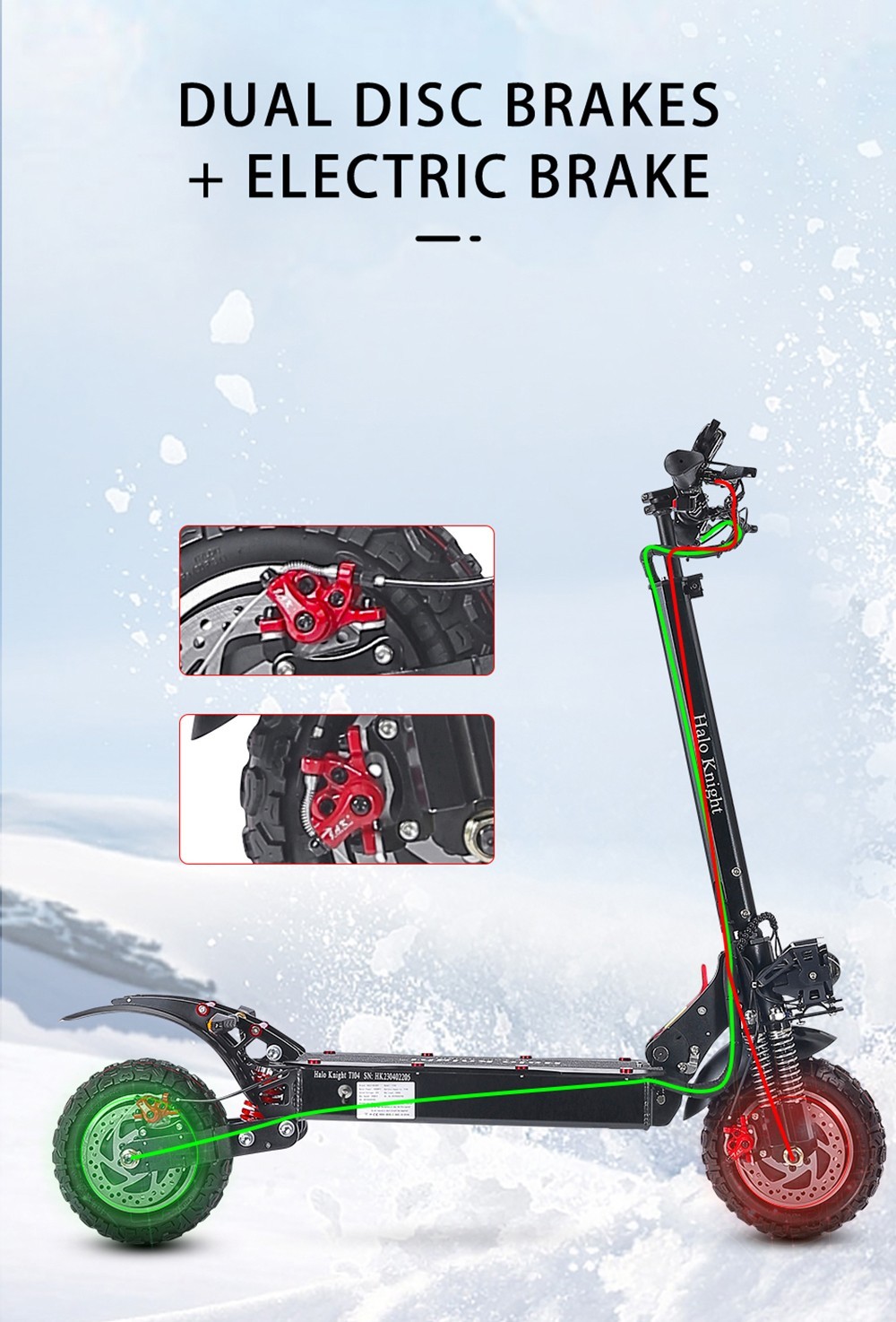 Halo Knight T104 Electric Scooter 10 inch Off-road Tires 52V 1000W*2 Motor 65km/h Max Speed 52V 21Ah Battery 45km Range