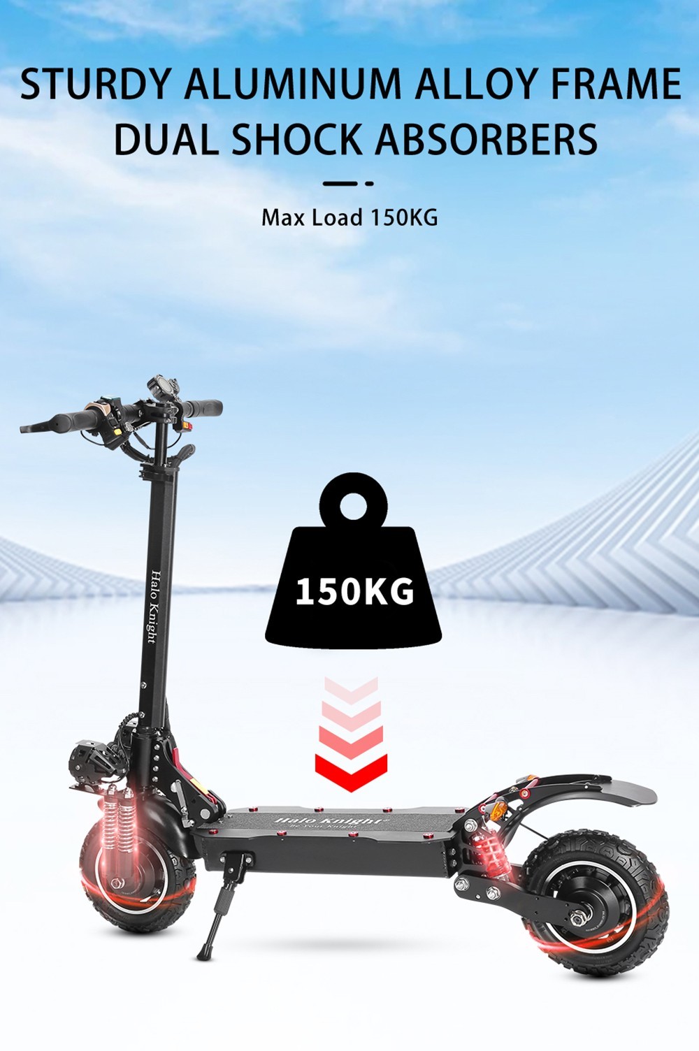 Halo Knight T104 Electric Scooter 10 inch Off-road Tires 52V 1000W*2 Motor 65km/h Max Speed 52V 21Ah Battery 45km Range