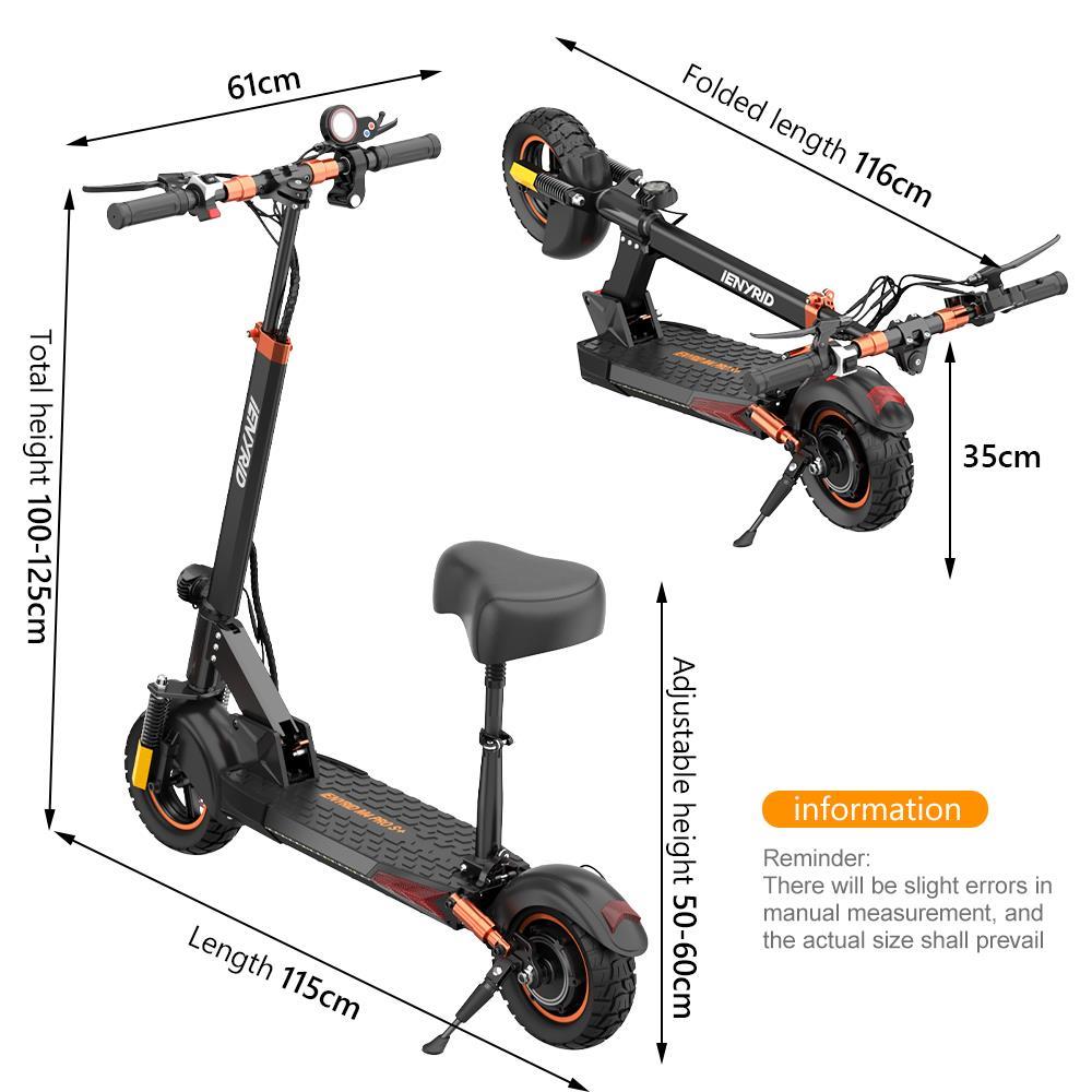 IENYRID M4Pro S+ Electric Scooter 10'' Tire 800W Motor 16Ah Battery for 25-37 Miles Mileage 150kg Load with Seat