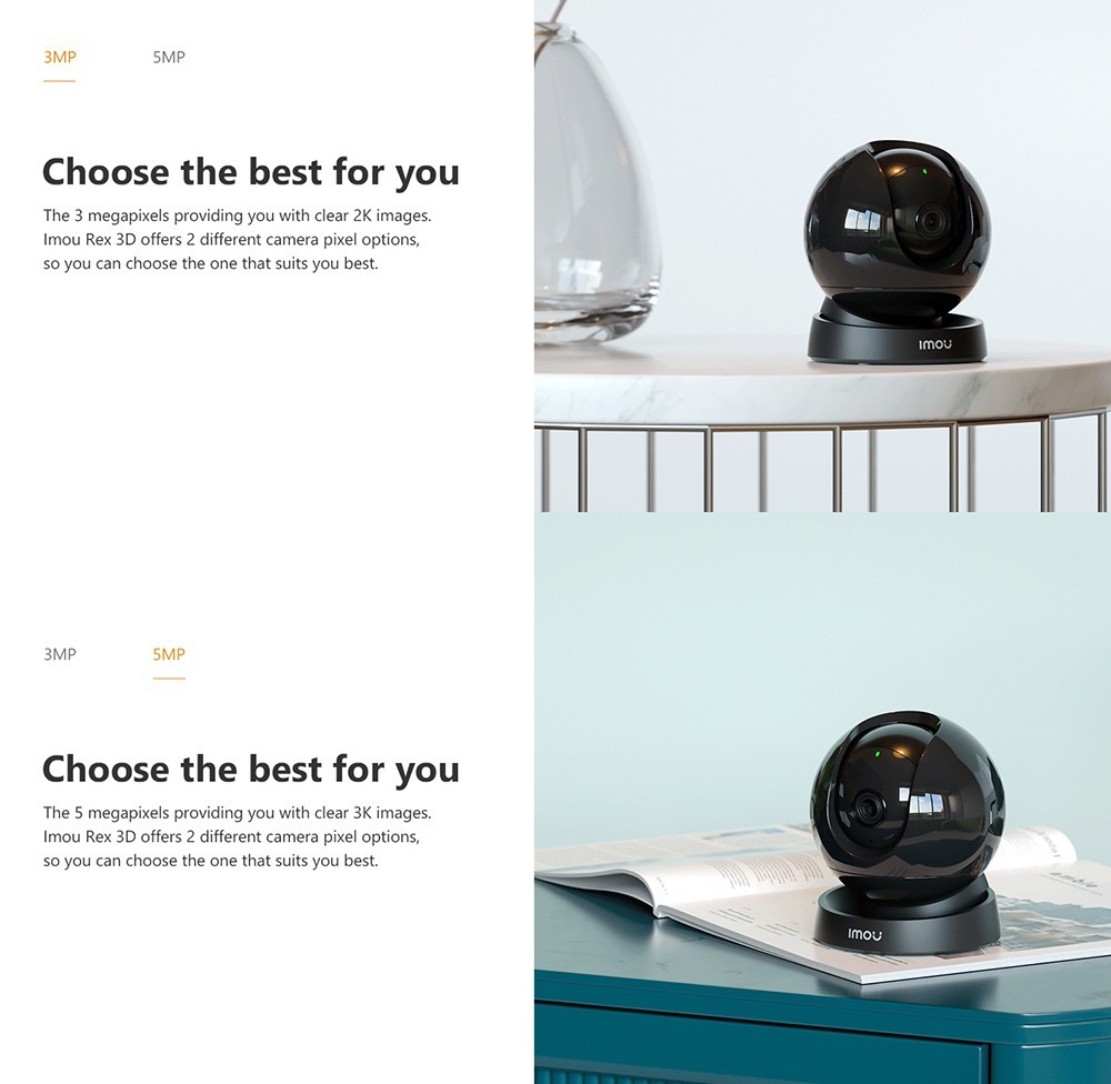 IMOU Rex 3D 5MP Security Wireless Camera, 3K HD Image, Night Vision, Human Detection, Pet Detection, 2-Way Audio, Abnormal Sound Alarm, APP Remote Control