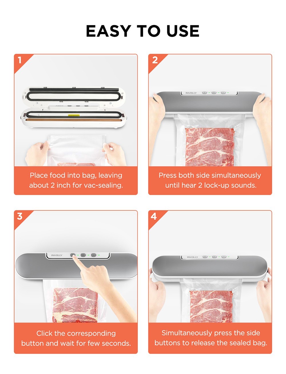 Involly V69 Vacuum Sealer Machine, -55KPa Strong Suction, Dry and Moist Food Preservation, Magnetic Design