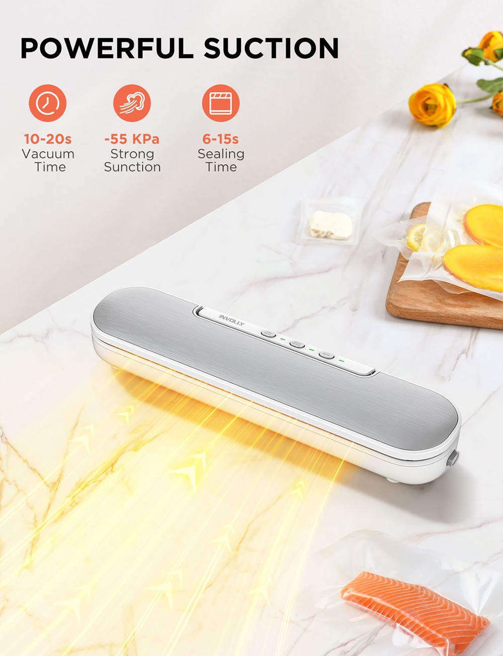 Involly V69 Vacuum Sealer Machine, -55KPa Strong Suction, Dry and Moist Food Preservation, Magnetic Design