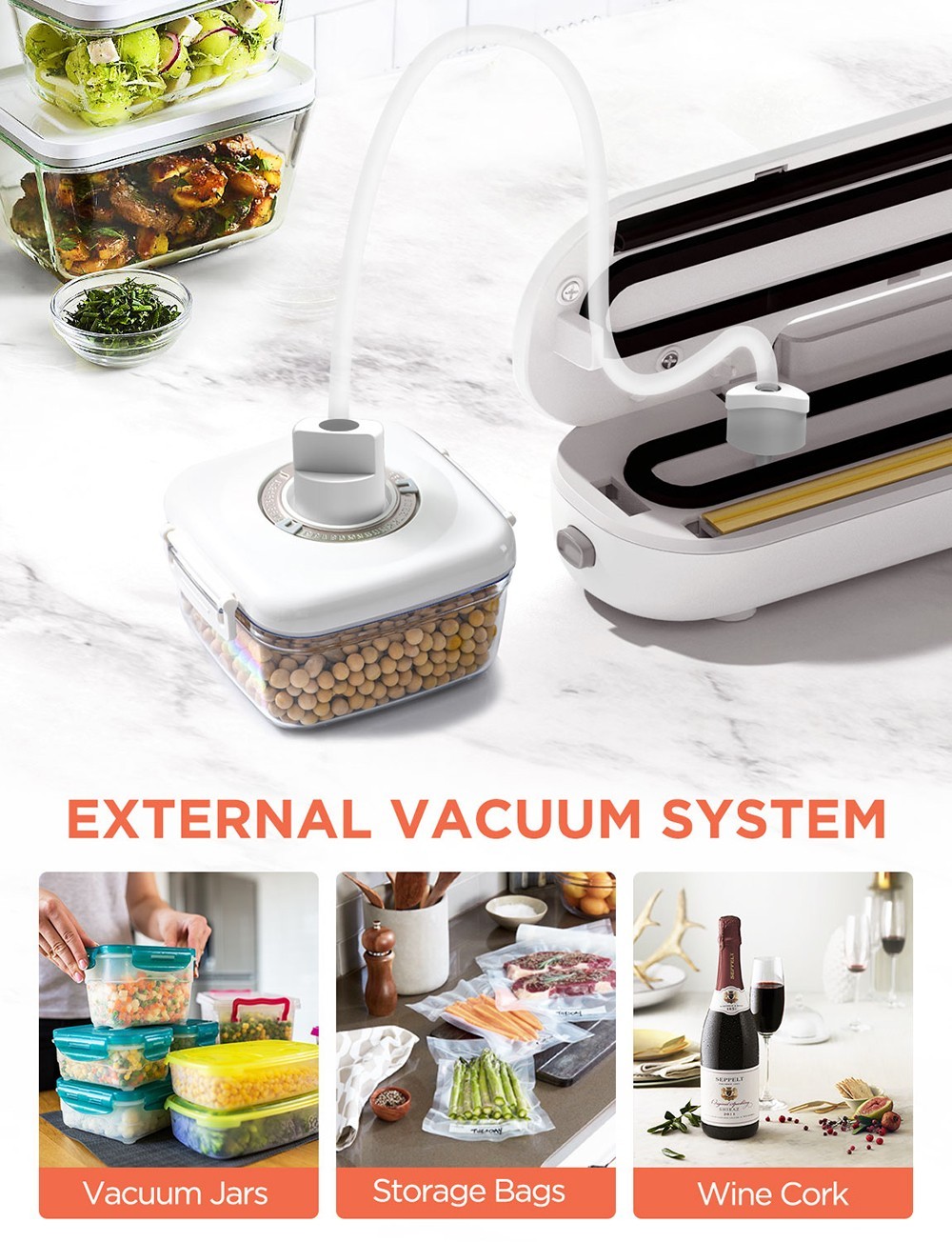 Involly V69 Vacuum Sealer Machine, -55KPa Strong Suction, Dry and Moist Food Preservation, Magnetic Design