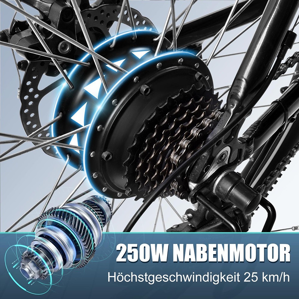 KAISDA K26M Elektrický mestský bicykel 26*1,95in pneumatiky 36V 250W motor 25km/h Maximálna rýchlosť 12.5Ah batéria 40-70km dojazd 120kg záťaž