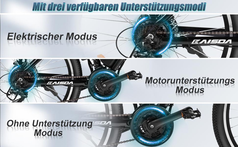 KAISDA K26M Elektrický mestský bicykel 26*1,95in pneumatiky 36V 250W motor 25km/h Maximálna rýchlosť 12.5Ah batéria 40-70km dojazd 120kg záťaž