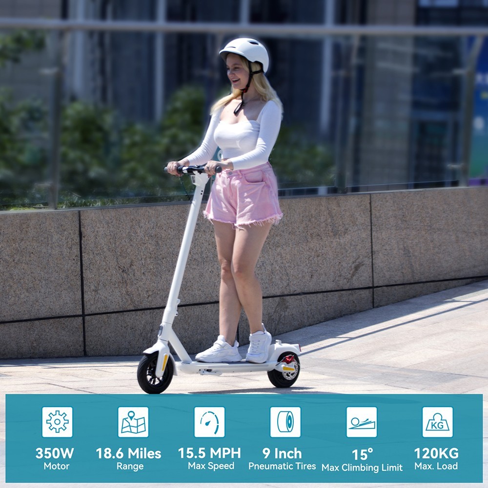 Megawheels A5 Electric Scooter 9in Puncture-proof Tires 36V 350W Motor 25km/h Max Speed 7.8Ah batéria 30km dojazd - biela