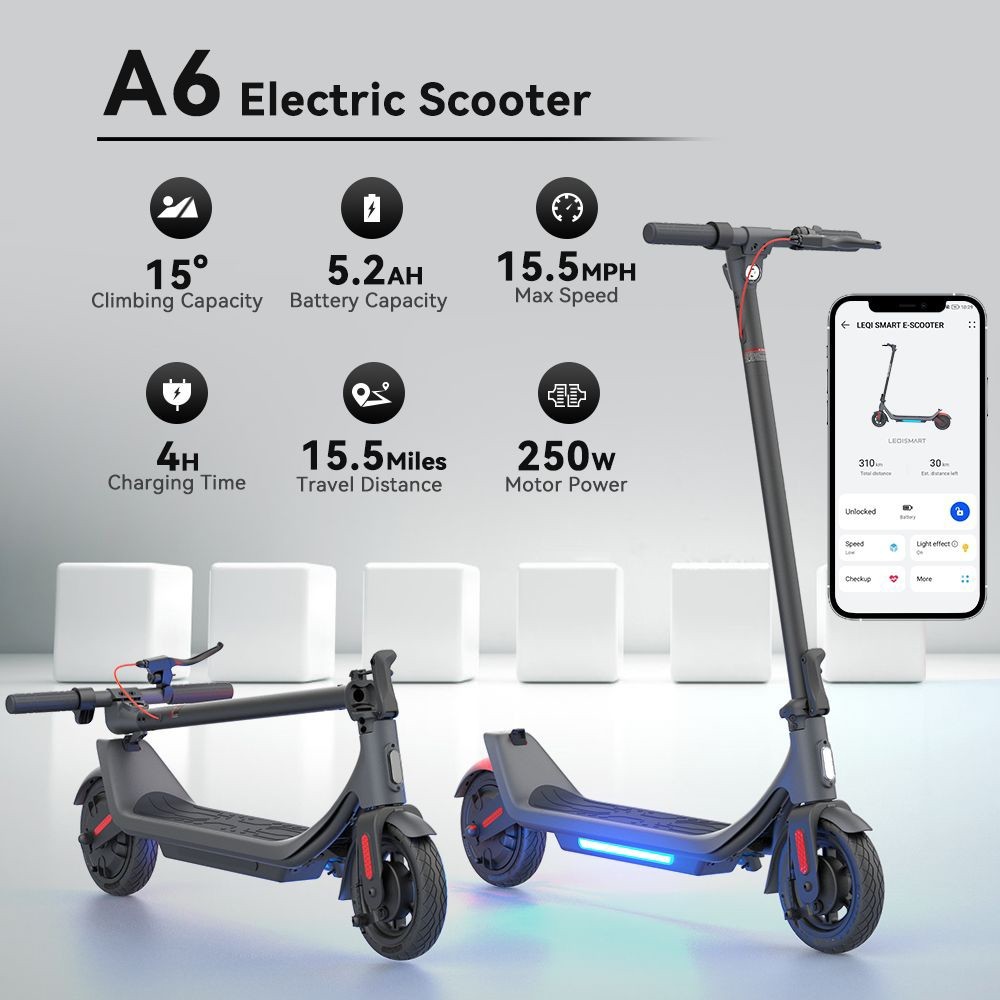 Megawheels A6 Elektrická kolobežka 9in Pneumatiky odolné voči prepichnutiu 36V 250W Motor 25km/h Maximálna rýchlosť 5.2Ah batéria 25km dojazd - čierna