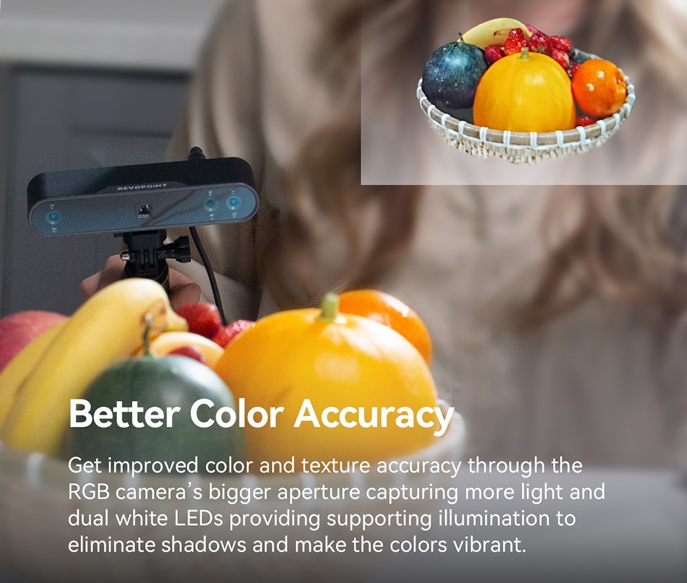 Revopoint POP 3 3D Scanner Standard Edition, 0.05mm Single-Frame Precision, 0.05mm Point Distance, 400mm Max Scan Distance, Up to 18fps Scan Speed, Color Scanning, Minimum Scan Volume 20x20x20mm