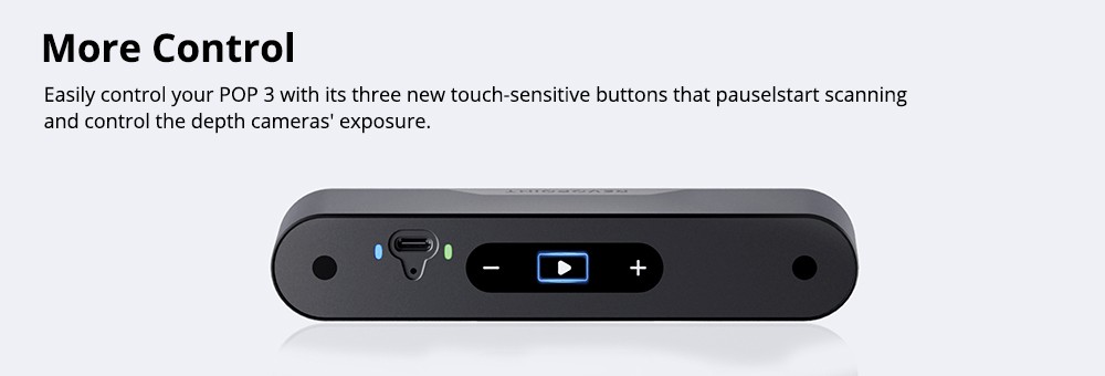 Revopoint POP 3 3D Scanner Standard Edition, 0.05mm Single-Frame Precision, 0.05mm Point Distance, 400mm Max Scan Distance, Up to 18fps Scan Speed, Color Scanning, Minimum Scan Volume 20x20x20mm