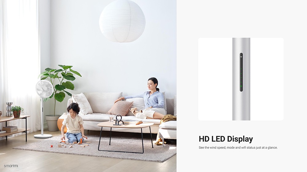 Smartmi Air Circulator Standing Fan, 100 Levels Fan Speed, Magnetic Charging, HD LED Display, Up to 40 Hours Runtime, App/ Voice/Remote Control