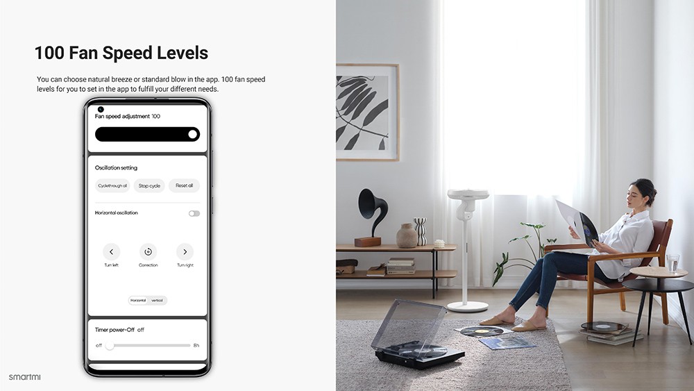 Smartmi Air Circulator Standing Fan, 100 Levels Fan Speed, Magnetic Charging, HD LED Display, Up to 40 Hours Runtime, App/ Voice/Remote Control