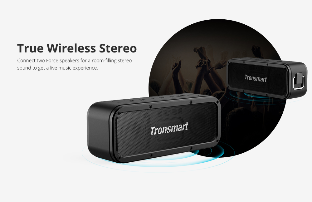 Refurbished Tronsmart Element Force SoundPulse Portable Bluetooth Speaker with IPX7 Waterproof, 40W Max Output, 15H Playtime