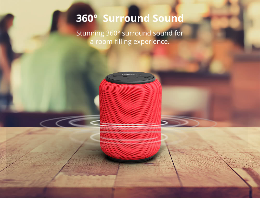 Refurbished Tronsmart Element T6 Mini Bluetooth 5.0 Speaker with 360-degree Surround, Deep Bass, IPX6 Waterproof, 24H Playtime - Red