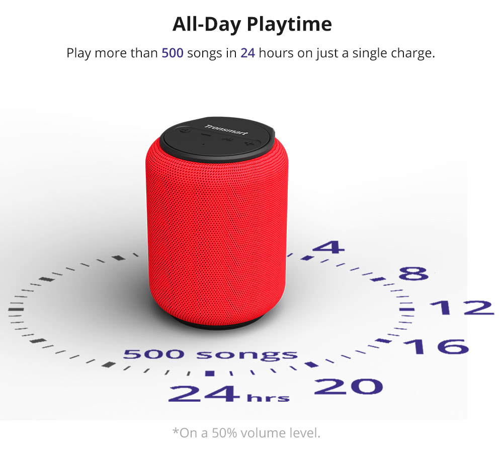 Refurbished Tronsmart Element T6 Mini Bluetooth 5.0 Speaker with 360-degree Surround, Deep Bass, IPX6 Waterproof, 24H Playtime - Red