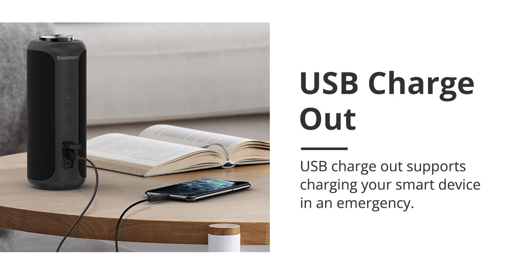 Refurbished Tronsmart T6 Plus Upgraded Edition Bluetooth 5.0 Portable Speaker with Up to 40W Power, 360&deg; Sound, IPX6, NFC - Black