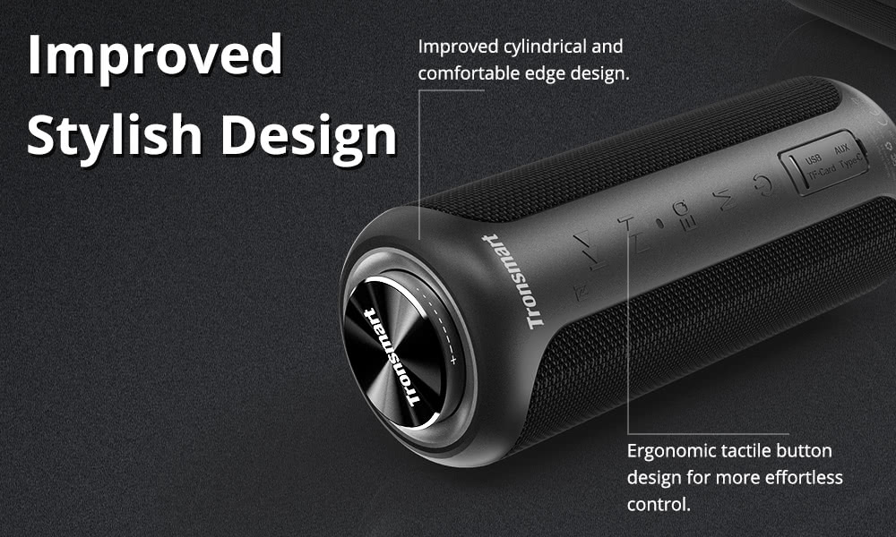 Refurbished Tronsmart T6 Plus Upgraded Edition Bluetooth 5.0 Portable Speaker with Up to 40W Power, 360&deg; Sound, IPX6, NFC - Black