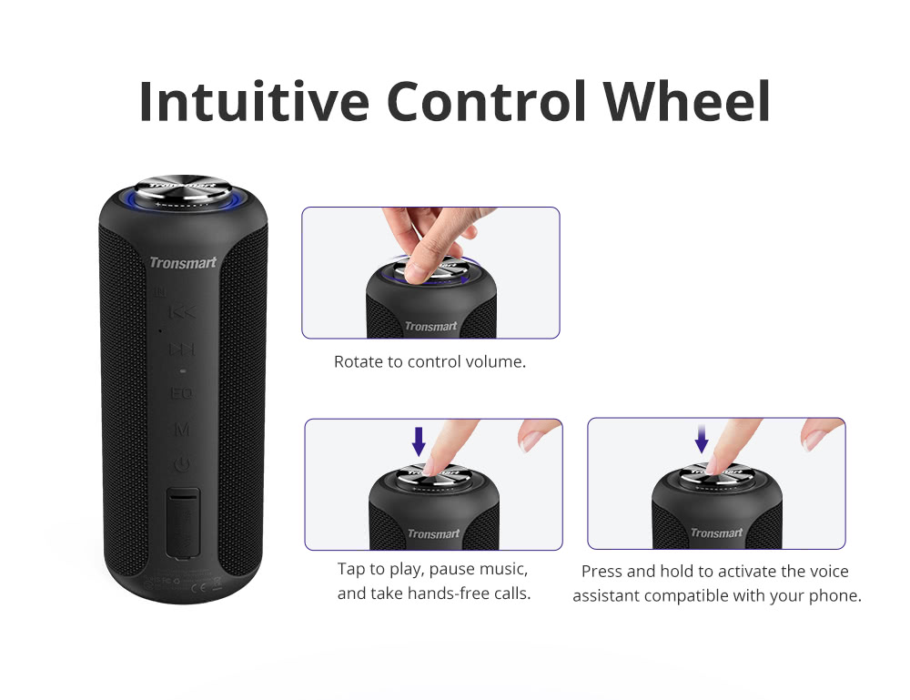 Refurbished Tronsmart T6 Plus Upgraded Edition Bluetooth 5.0 Portable Speaker with Up to 40W Power, 360&deg; Sound, IPX6, NFC - Black