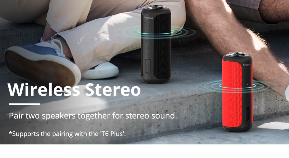 Refurbished Tronsmart T6 Plus Upgraded Edition Bluetooth 5.0 Portable Speaker with Up to 40W Power, 360&deg; Sound, IPX6, NFC - Black